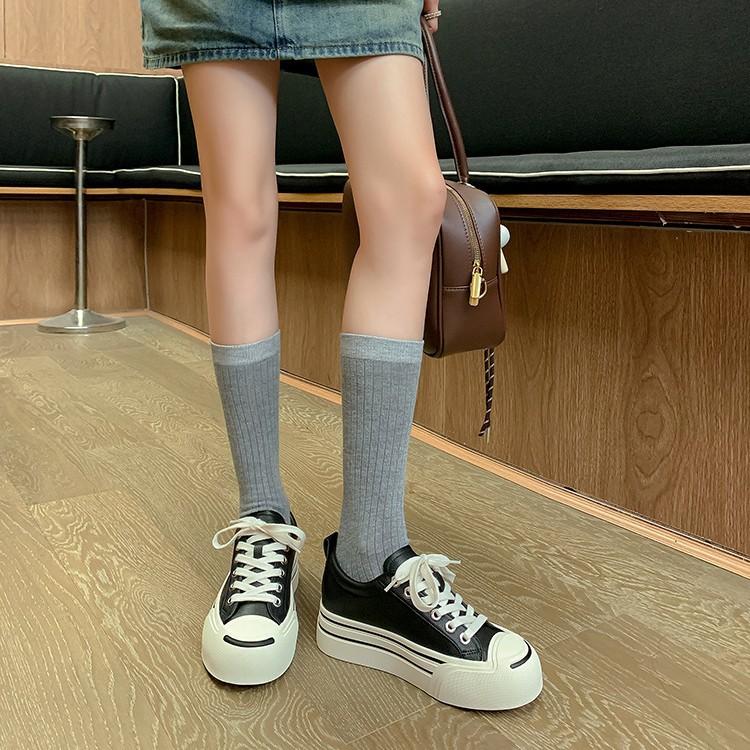Cowhide version open smile leather inner height increase white shoes women's versatile thick sole breathable feet small sports casual board shoes