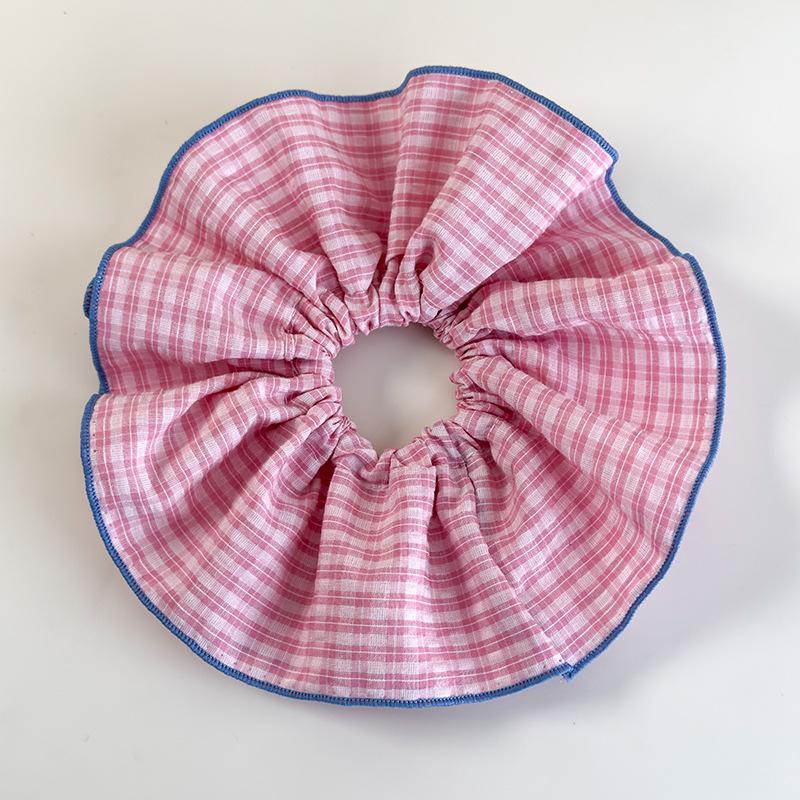 Pink Stripes Ruffles Hair Scrunchies Headbands for Women Girls Sweet Romance Hair Rope Tie Horsetail Rubber Band Headdress