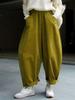 Japanese Lazy Style Curved Corduroy Wide-Leg Pants - Women's Elastic Waist, Loose Fit, Slimming Design