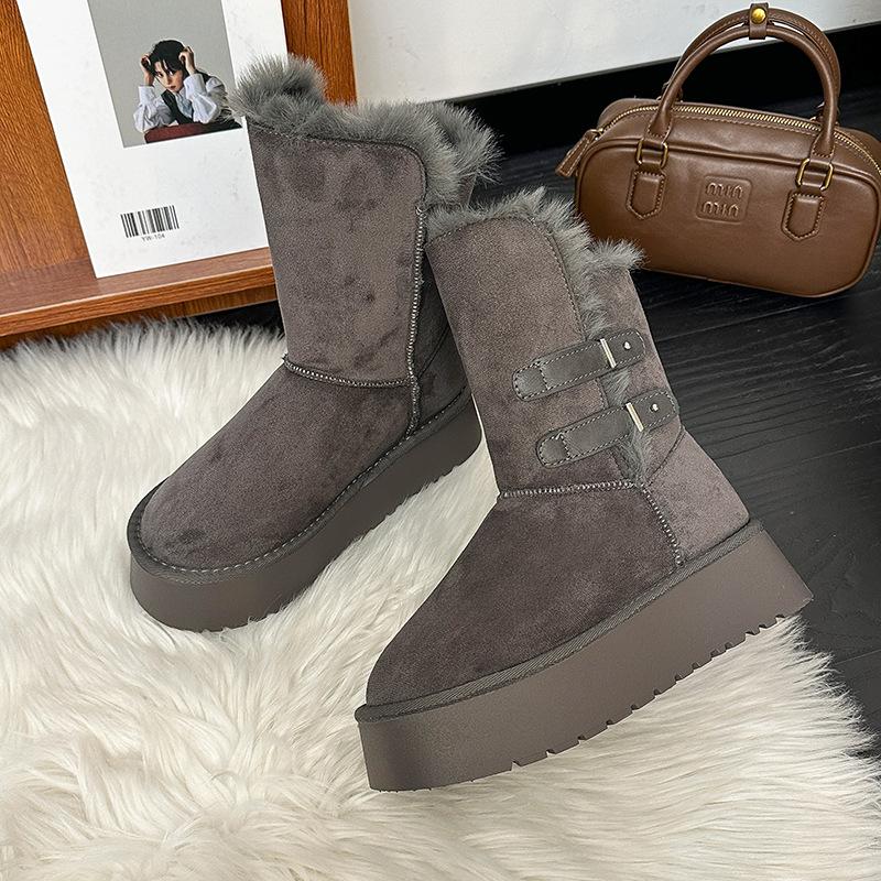 Women's Fur One Thick Bottom Heightening Winter Lightweight Warm Snow Boots Non-slip Wear-resistant Casual Sports Cotton Boots