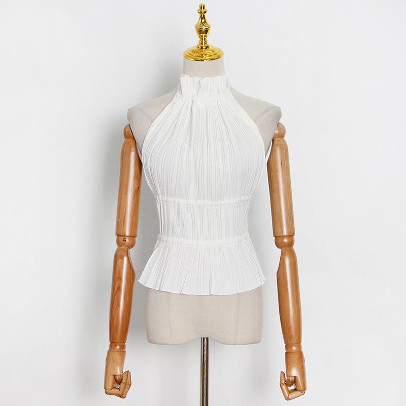Patchwork Folding Sexy Vest Halter Sleeveless Halter Stitching Lace Simple Vest