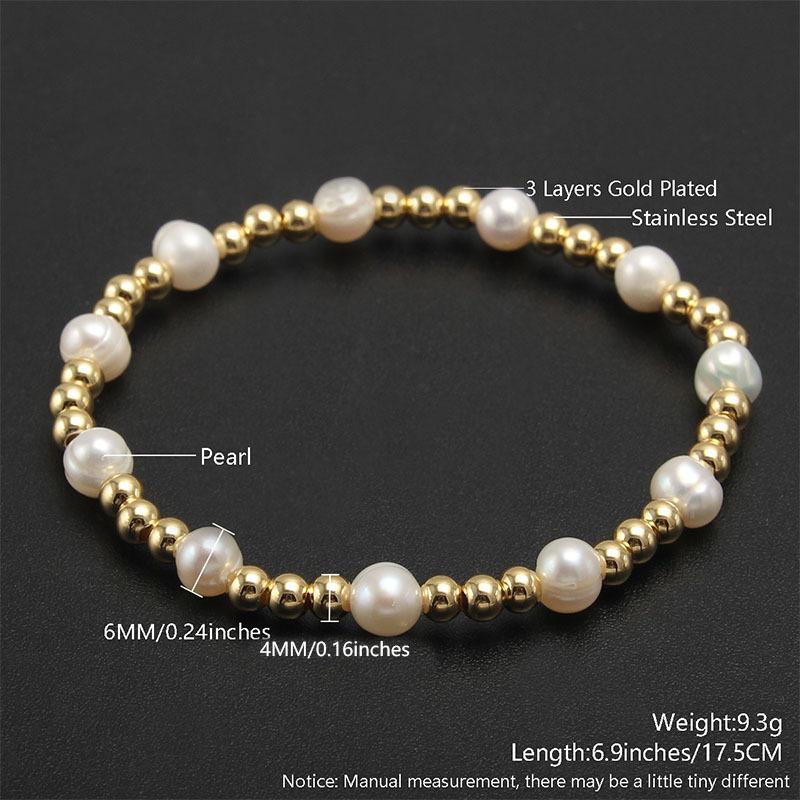 Freshwater pearl gold-plated copper round bead bracelet - luxury fashion stretch layered bracelet