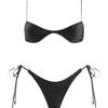 Black Sequin Bikini with Chest Pads: European & American Style, Sleeveless, Split, Backless Swimsuit