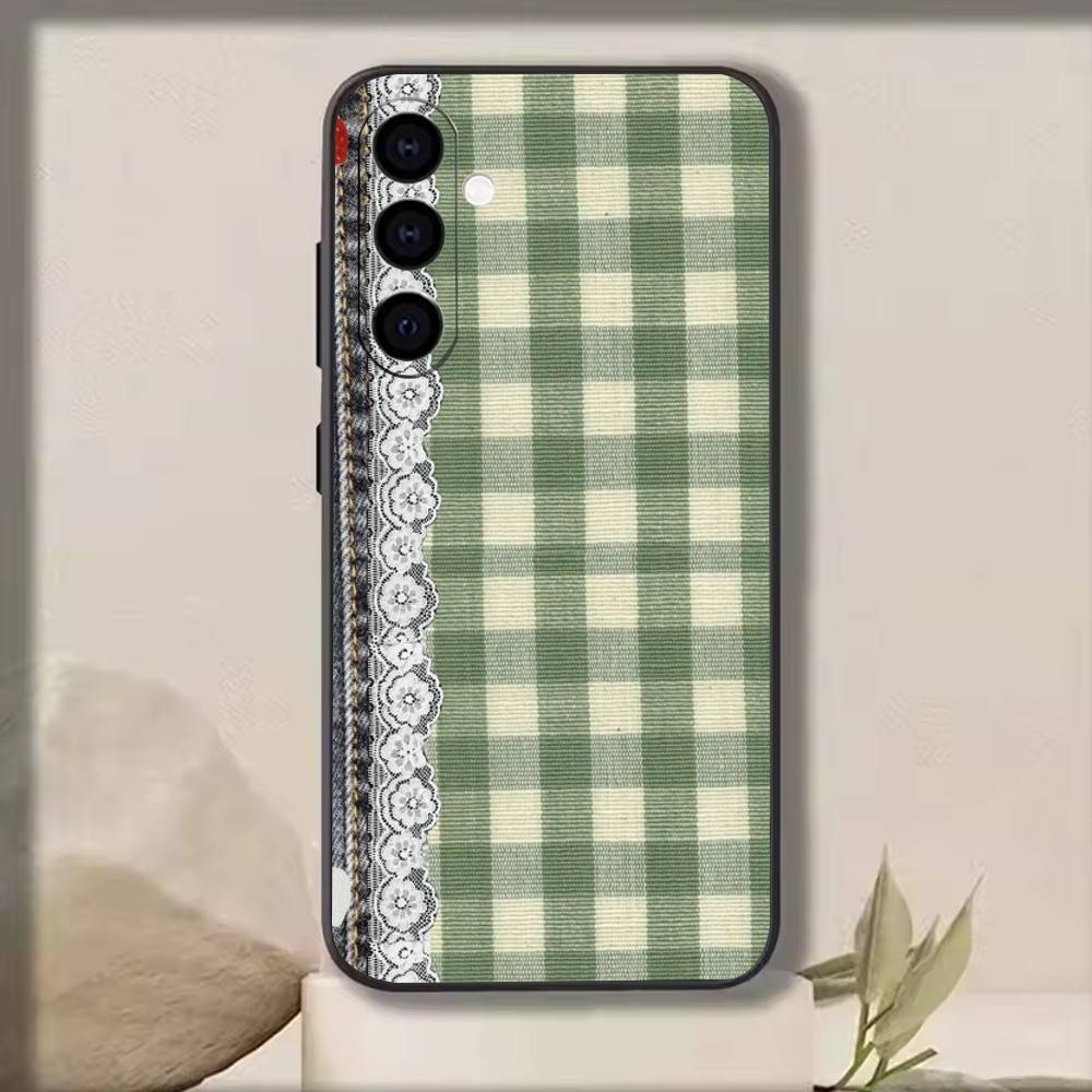 

Lace patchwork grid Phone Case Black Silicone Soft For Samsung Galaxy A73,A72,A71,A70,A53,A52,A51 Samsung a31