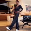 Hong Kong Retro Casual Women's Two-Piece Set: Long Sleeve Hooded Sweatshirt & High Waist Wide-Leg Pants for Spring 2026