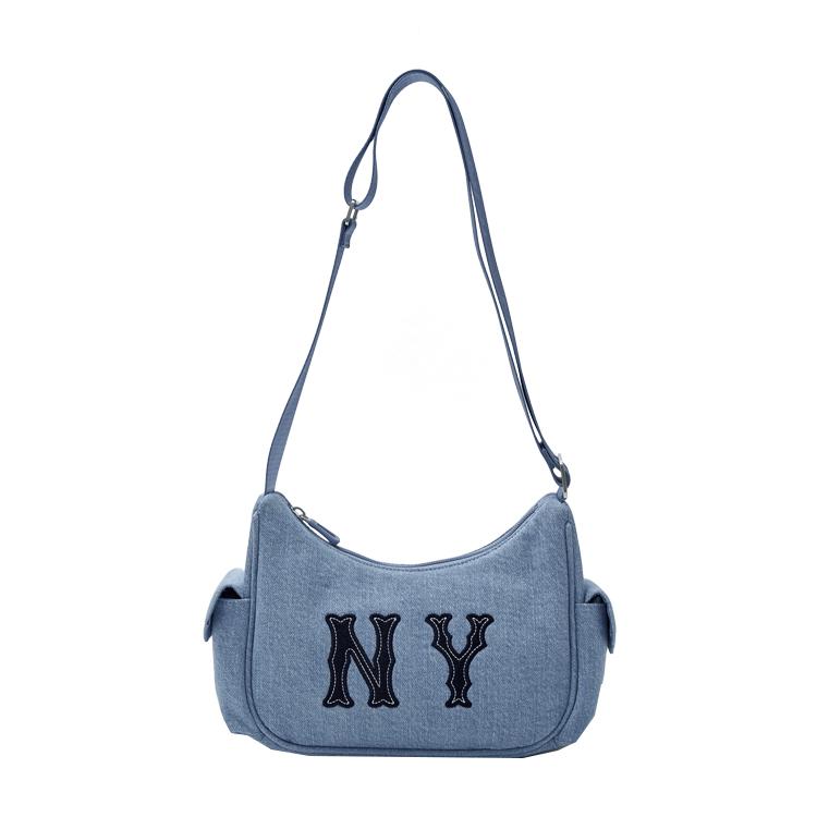 New MLB Cotton Hobo Bag, Shoulder Bag, Crossbody Bag Women's Denim Blue 7ACRMD05N-50SBS