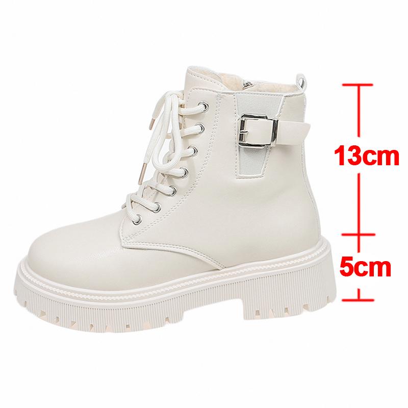 

Women s Winter Black Ankle Boots Warm Short Plush PU Leather Short Boots Non Slip Motorcycle Platform Shoes Botas Mujer Size35 42 бежевий
