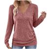 Womens Long Sleeve V Neck Solid Color T Shirt With Buttons Elegant Top