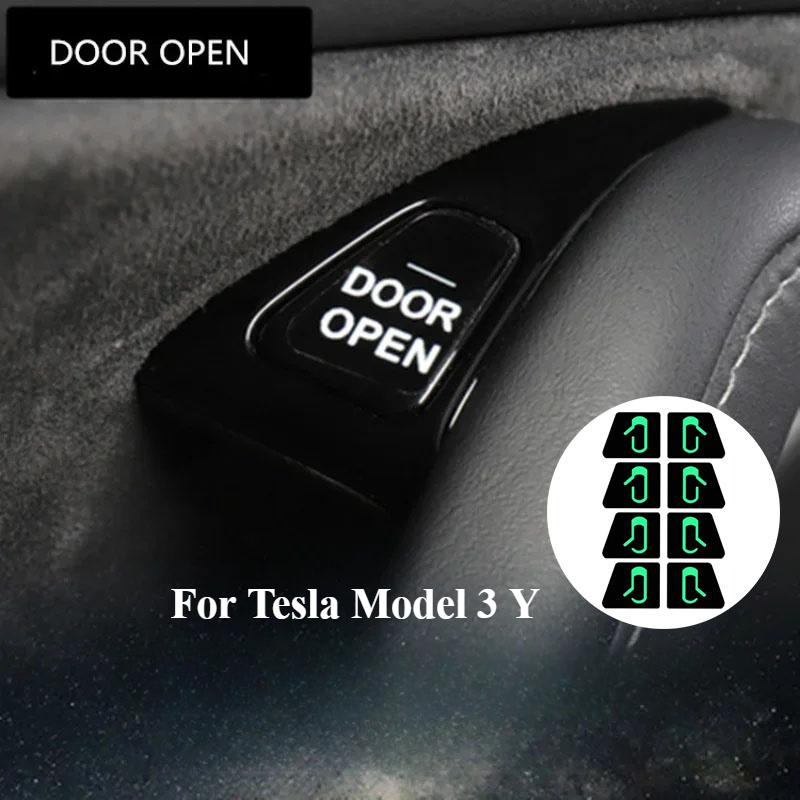 

8 шт. светящиеся наклейки на кнопку открытия двери автомобиля для Tesla Model 3 Y напоминание об открытой двери наклейка на подлокотник кнопка подъема окна переключатель
