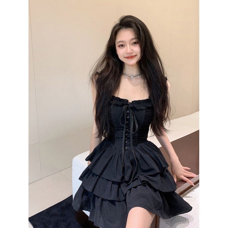 

Black suspender dress children s early spring new high-end princess tutu summer S