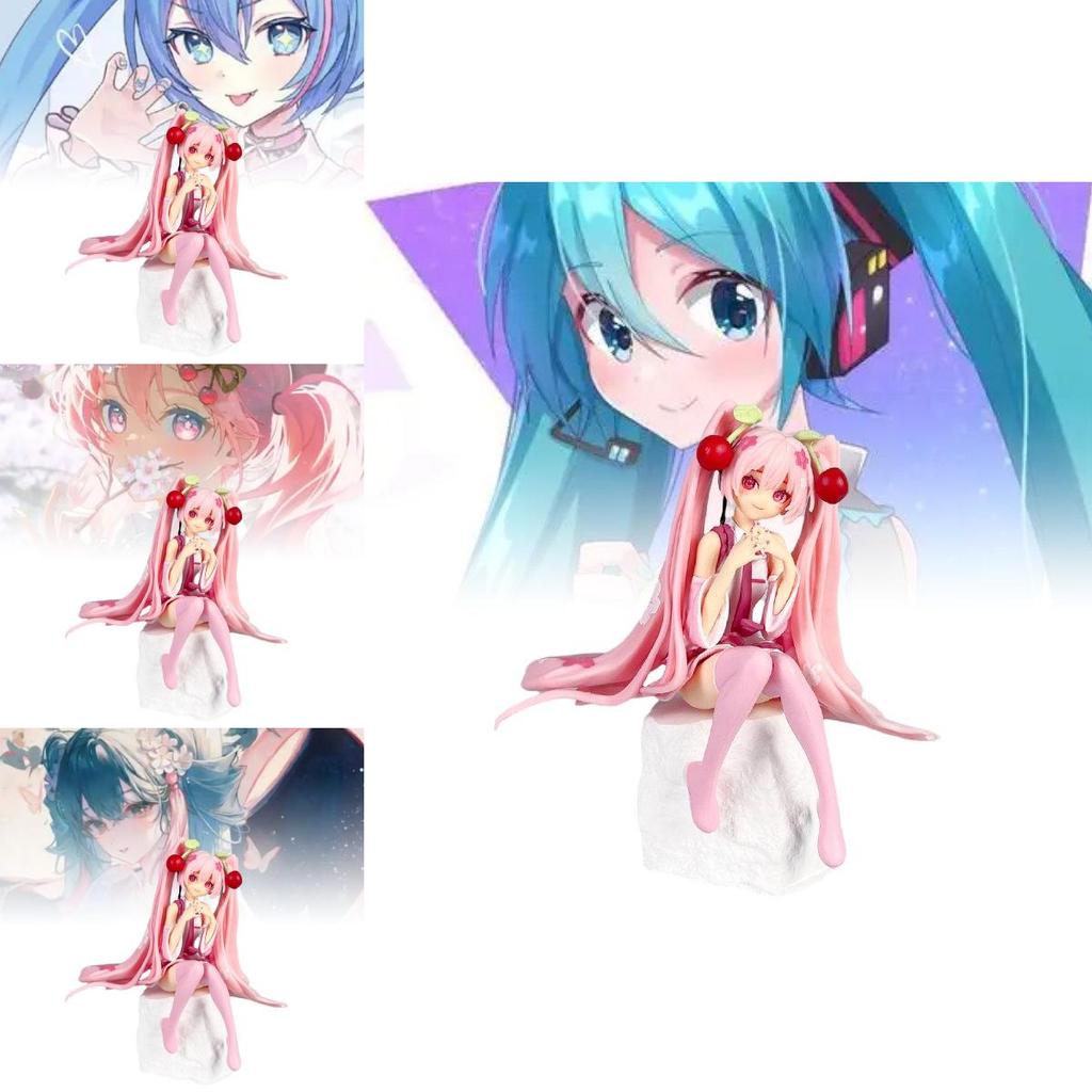 Adorable Vocaloid Miku Hatsune Sitting Pose Cherry Blossom Pvc Figure Model For Collectors