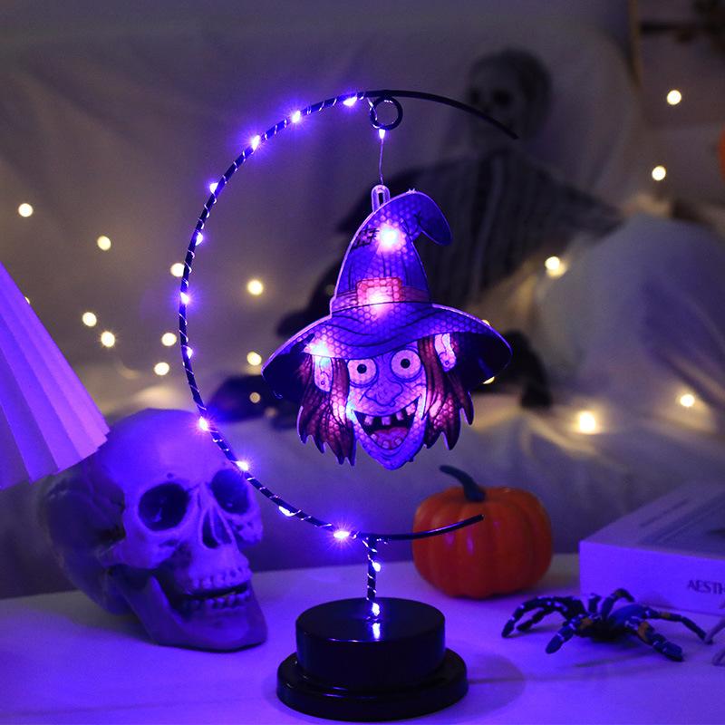 LED Iron Art Witch Shape Lights, Halloween Decor Lights with Spider, Bird & Bat Design