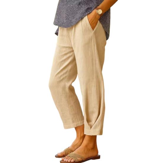 

Женские брюки средней посадки на резинке однотонные повседневные брюки с карманами свободного кроя брюки для отдыха работа путешествия повседневная одежда M хаки