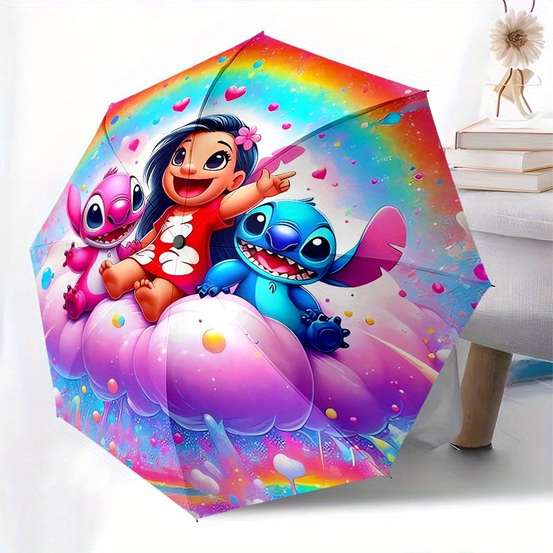 Lilo & Stitch Fully automatic themed umbrella - 8 ribs durable iron frame, tri-fold compact design, perfect as a gift, travel umbrella, unis