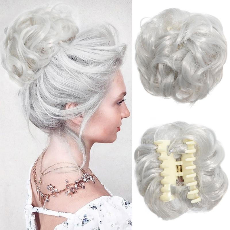 Synthetic Chignon Messy Hair Bun Claw Clip In Hair Piece Wavy Curly Bun Ponytail Scrunchie Hairpieces for Women