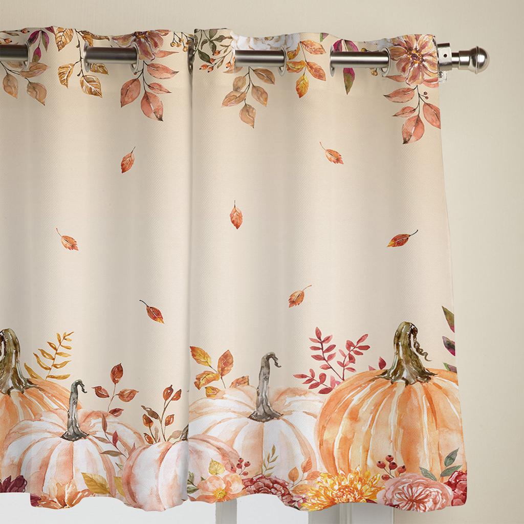Thanksgiving Herbst Kürbis Blätter Vorhänge für Schlafzimmer Wohnzimmer Fensterdekorationen Jalousien Küche Heimdeko Vorhänge