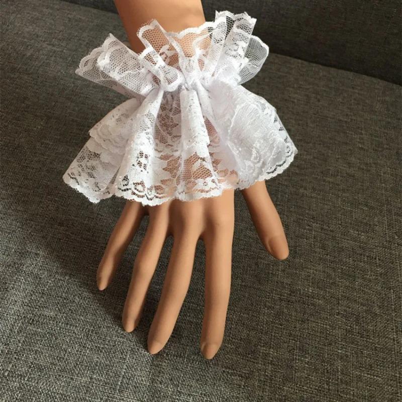 Sweet Black White Floral Lace Wrist Cuffs Maid Cosplay Accessories Black White for Women Girls Wrist Cuffs Party Y2k Accessories