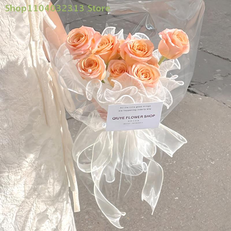 petite28X400cm Flower Wrapping Paper Pearl Packaging Material Supplies Wave Yarn Lace Mesh Florist Bouquet Party Valentine Gift