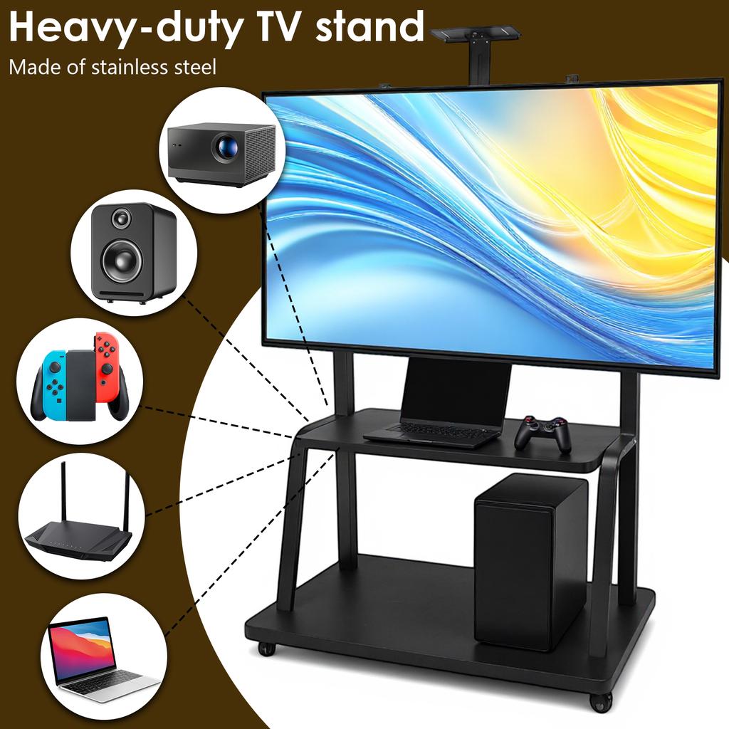 Mobile TV Stand with Wheels & Shelf Rolling TV Bracket Max Load Up To 660-Pound Heavy-Duty TV Cart for Home Office School Use
