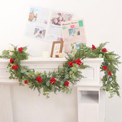 Festive Decoration with Simulated Green Plants, Pine Needles, Christmas Ornaments, Wreaths, Indoor Decoration with Simulated Rattan