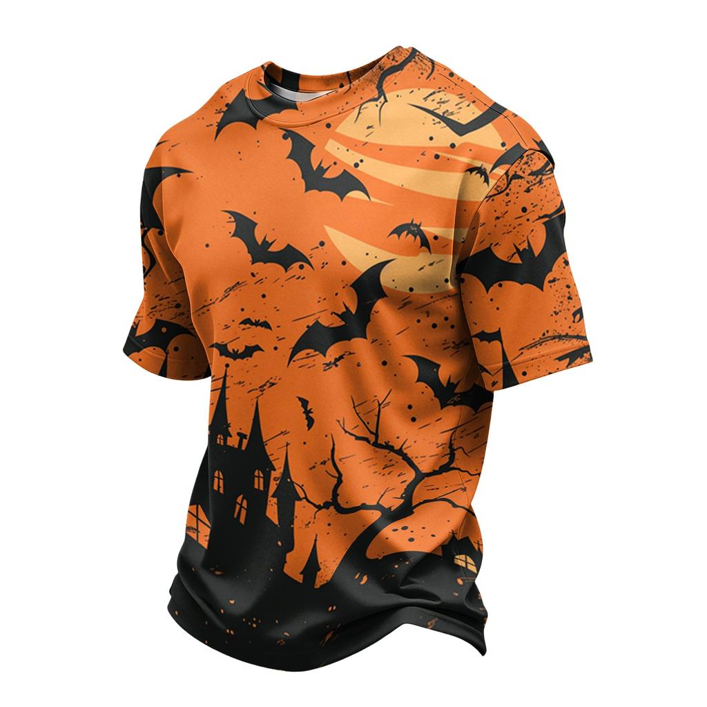 Men Casual Crew Neck Lightweight Breathable Short Sleeve T Shirt with Halloween Web Print for Daily Wear
