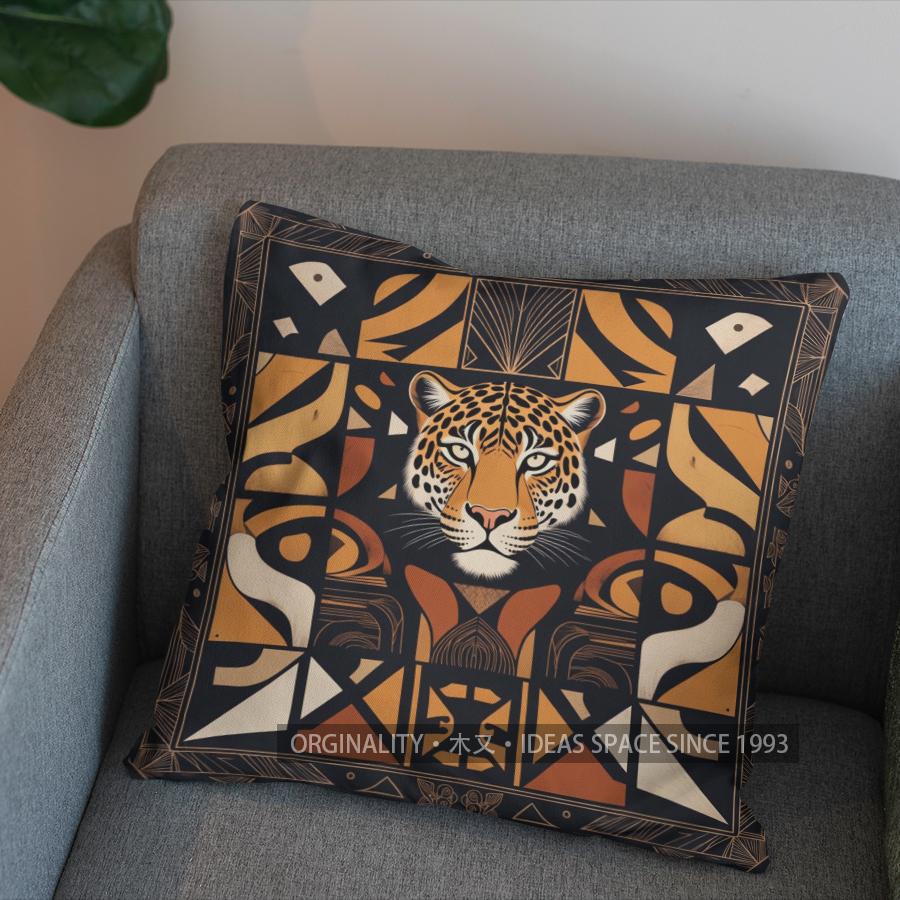 2D Geometric Tiger-Print Throw Pillow For Home Pattern Cushion Cover Suitable For Sofa Bedroom Car Pillow Cover