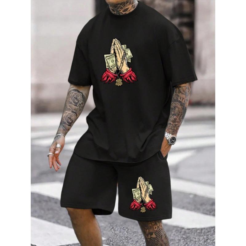 Summer Daily Men's Casual Shorts 3D Black And White Printed Men's T-shirt Shorts Set Urban Street Men Fashion Short Sleeves