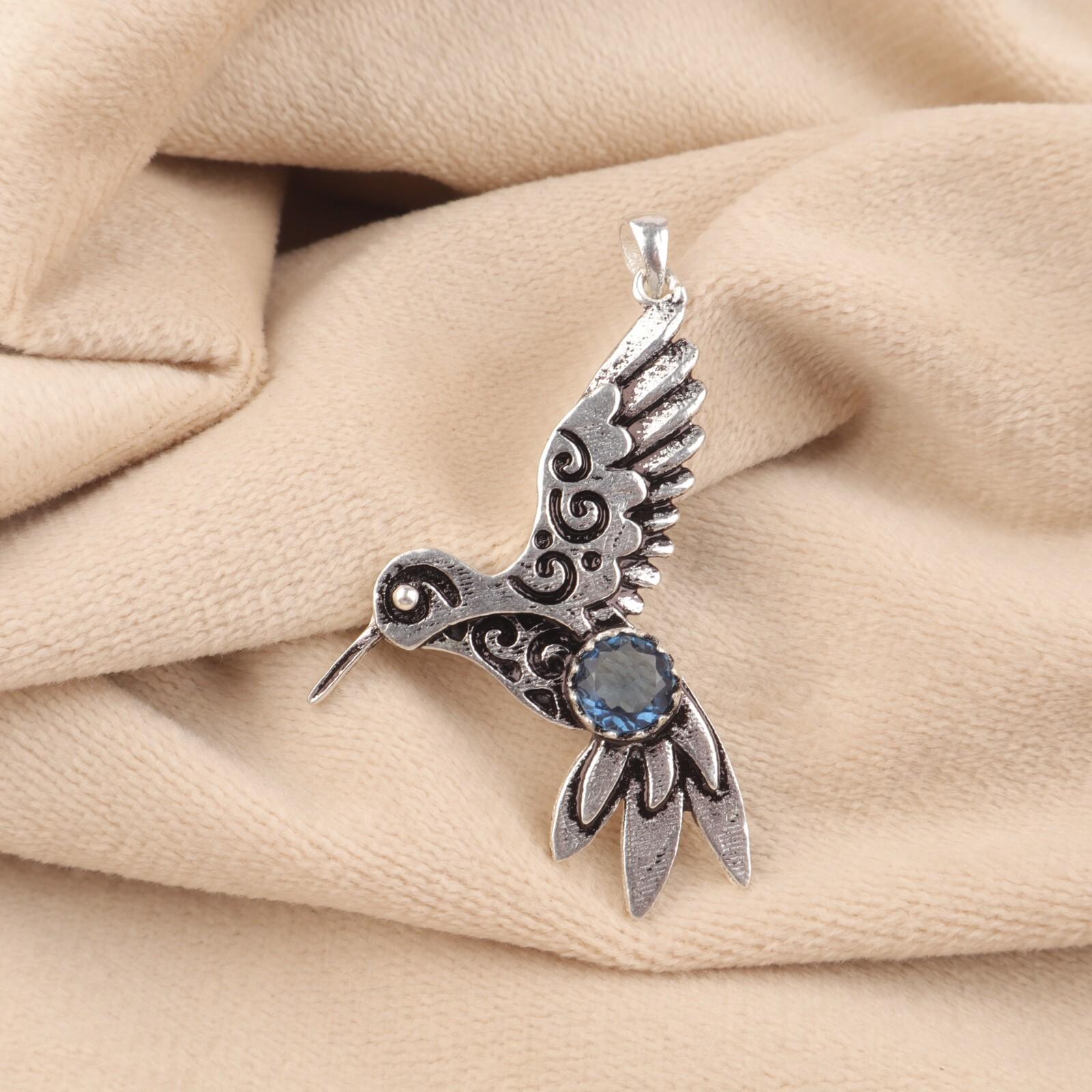 

London Blue Topaz Gemstone 925 Sterling Silver Jewelry Statement Pendant 1.8 CP-20-1