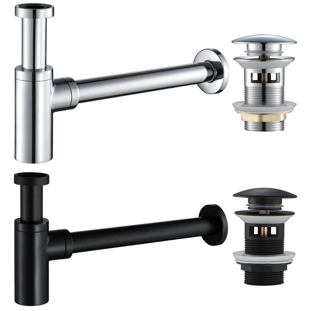 Brass Gold Basin Pop Up Drain Black Sink Siphon Drains With Spillway Spring Type Odor-proof Lower Wall Drain Pipe Drain Waste
