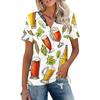 Women Casual V Neck Short Sleeve Oktoberfest Print Polo Shirt Lightweight Summer Top Relaxed Fit Blouse for Everyday Wear