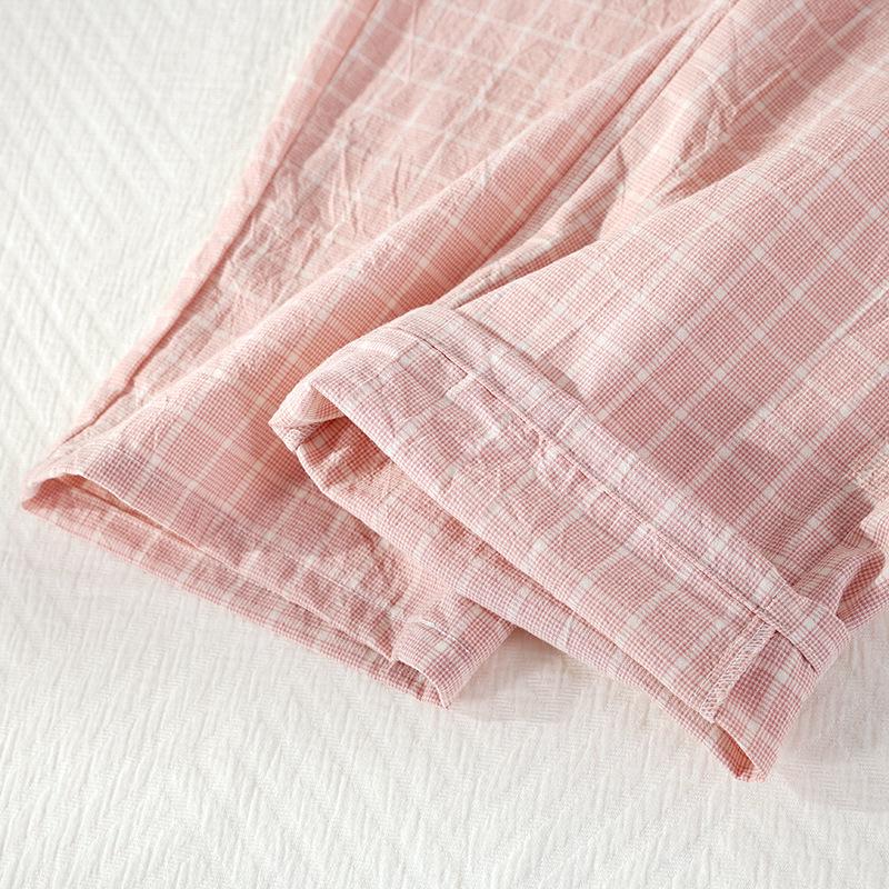 Spring-Summer Lightweight Plaid Sleep Pants - Unisex Cotton Pajamas for Indoor & Outdoor Wear