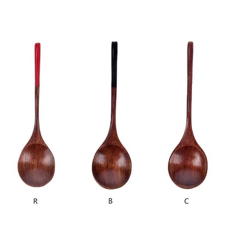 Japanese Style Spoon Solid Wood Tableware Log Wooden Spoon Portable Round Lipstick Handle Small Spoon