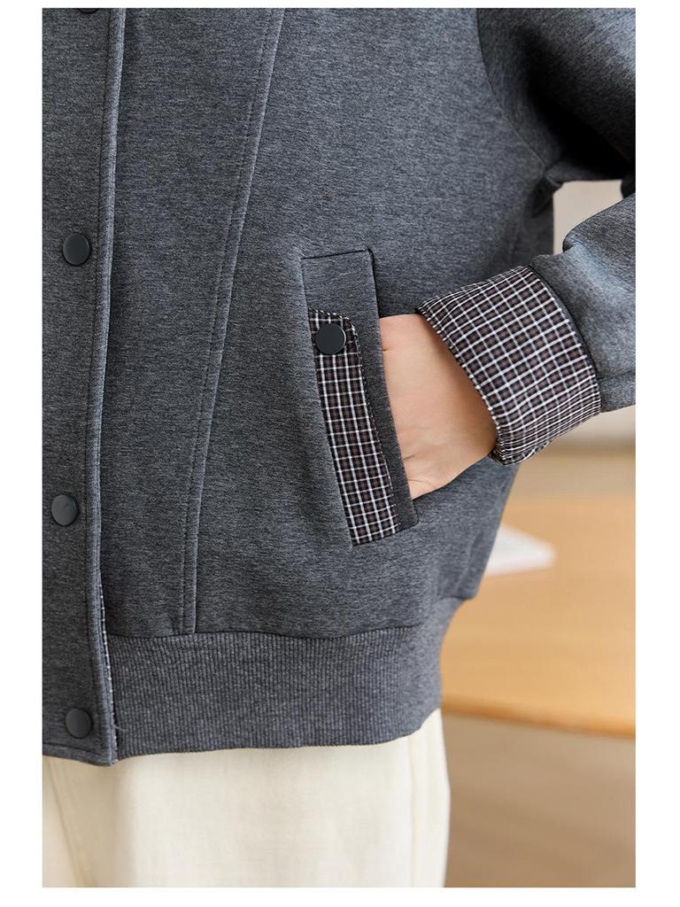 Damen 2025 Kariertes Patchwork Stehkragen Frühlingsjacke - Vielseitiges Lässiges Mode Sweatshirt Oberteil