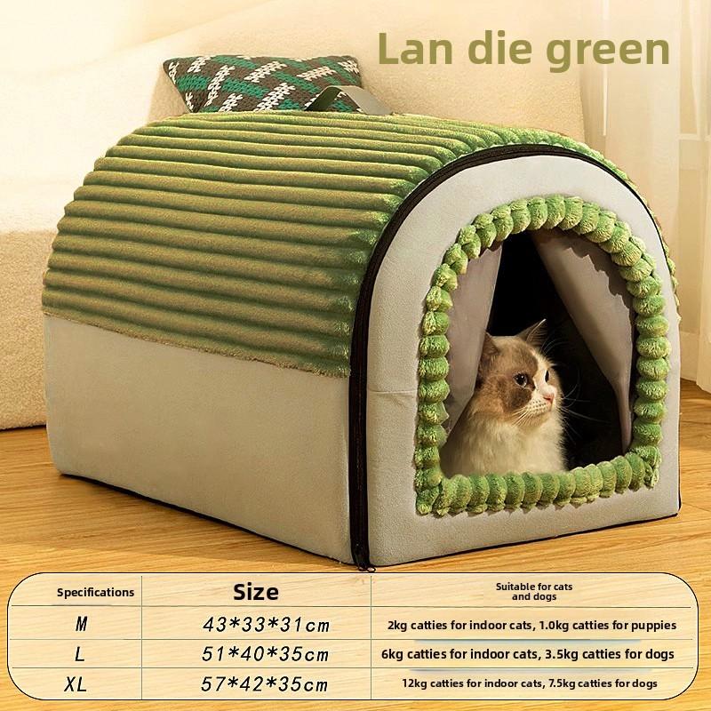Soft Pet Cabin With Door Flap For Dogs And Winter Warmth Protection