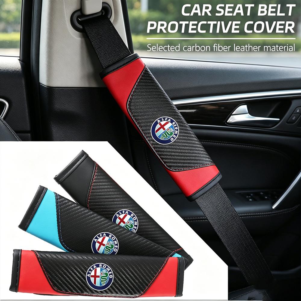 2pcs Carbon Fiber Car Seat Belt Cover Emblem Shoulder Protector Pad For Alfa Romeo Giulia Giulietta 147 156 159 Stelvio Tonale rfv233