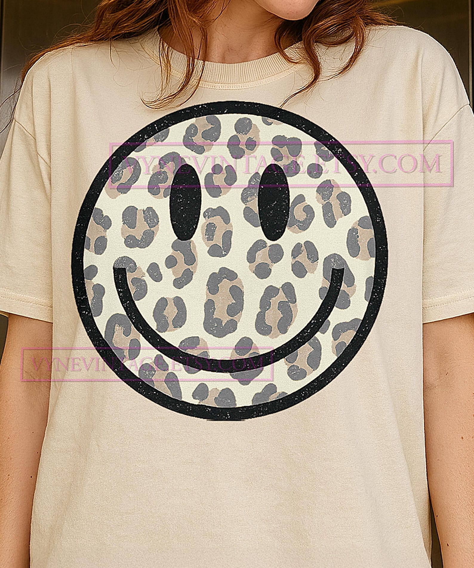 Smile Leopard Pattern T-Shirt, Retro Aesthetic Graphic Tee, Leopard Print Fashion Shirt, Smile Face Shirt, Quirky Animal Print Tee S