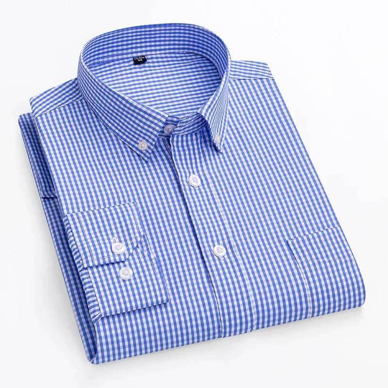 Thin Spring Summer 100% Cotton Shirts for Men Long Sleeve Checkered Dress Shirt Mens Blue Green  Men Clothing  Button Up Shirt