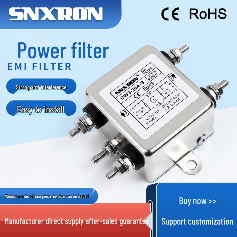 Power Filter CW3-20A-S, 3A/6A/10A/30A, 220VAC, Single-Phase Bolt-On
