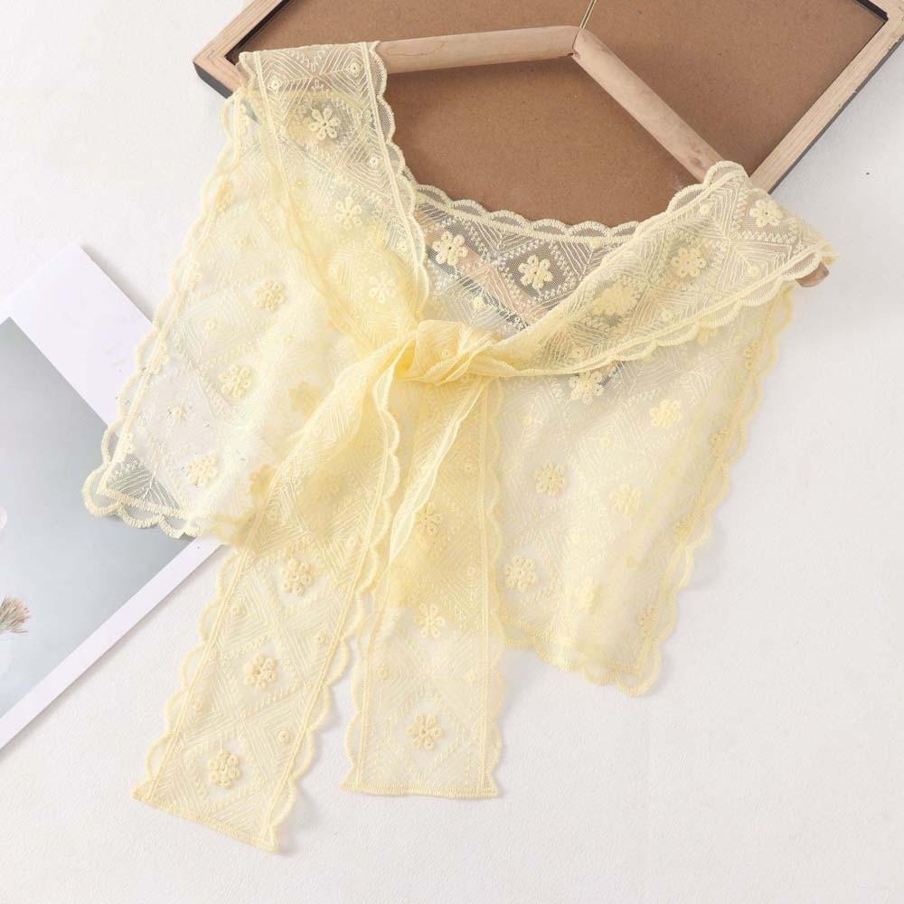 Breathable Thin Lace Shawl Lightweight Waistband Neck Guard Blouse Pastoral Style Countryside Style Embroidered Shoulder Scarf
