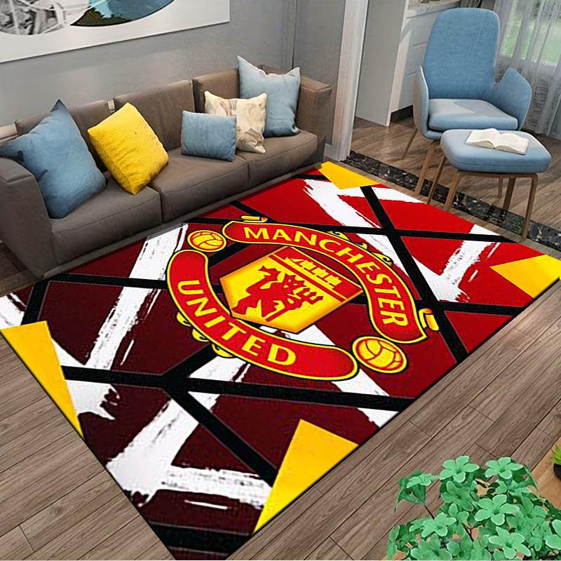 "Manchester United Logo Printed Carpet, Red Abstract Geometric Design" Suitable for use as an anti-slip for living room bedroom sofas