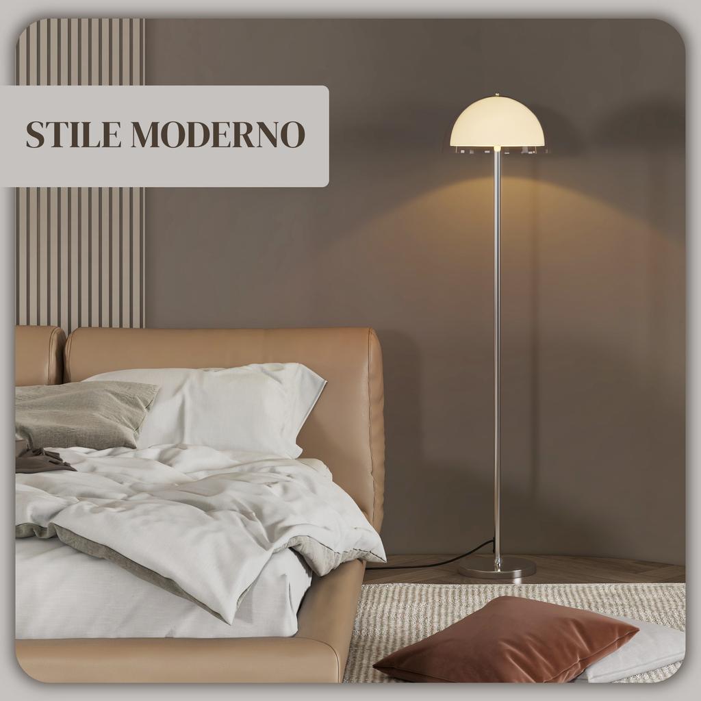 Modern Floor Lamp with Double-Layer Lampshade, in Metal and Acrylic, diameter 35x150 cm, White