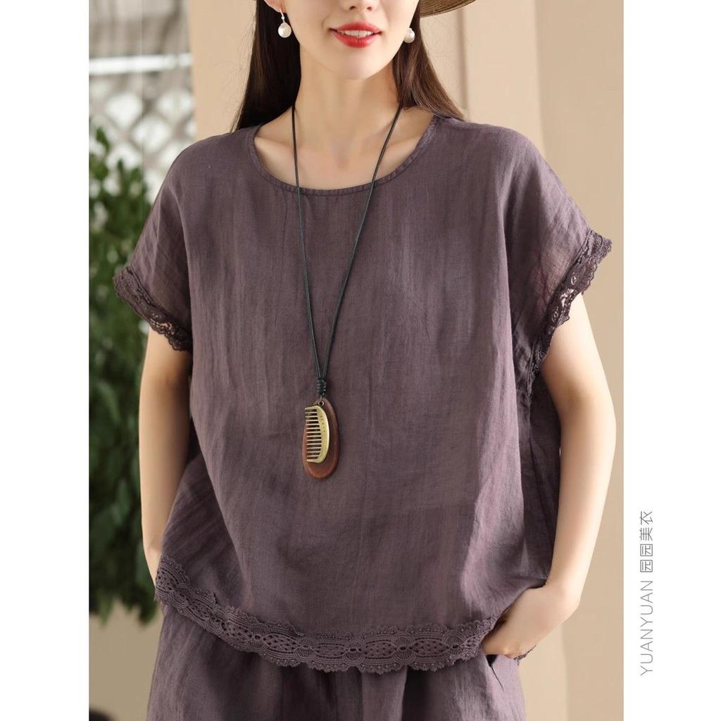 Cotton Linen Lace Trim Set Women's Skirt Suit Ensemble Elastic Material Made in China Versatile Fashionable Ladies Outfit