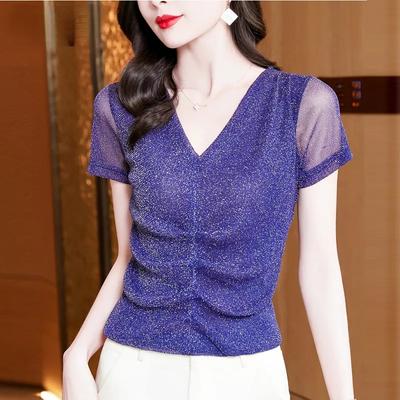 Elastické síťované tričko letní dámské brilantní hedvábné plisované spodní tričko Slim Fit tričko pro maminku