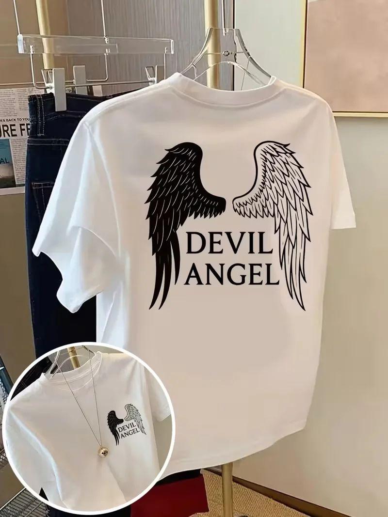 

Angel Wings Hot-Pressed Print T-Shirt Front & Back Design Tee Casual Crew Neck Short Sleeve Versatile Summer Daily Top Unisex XXXXL