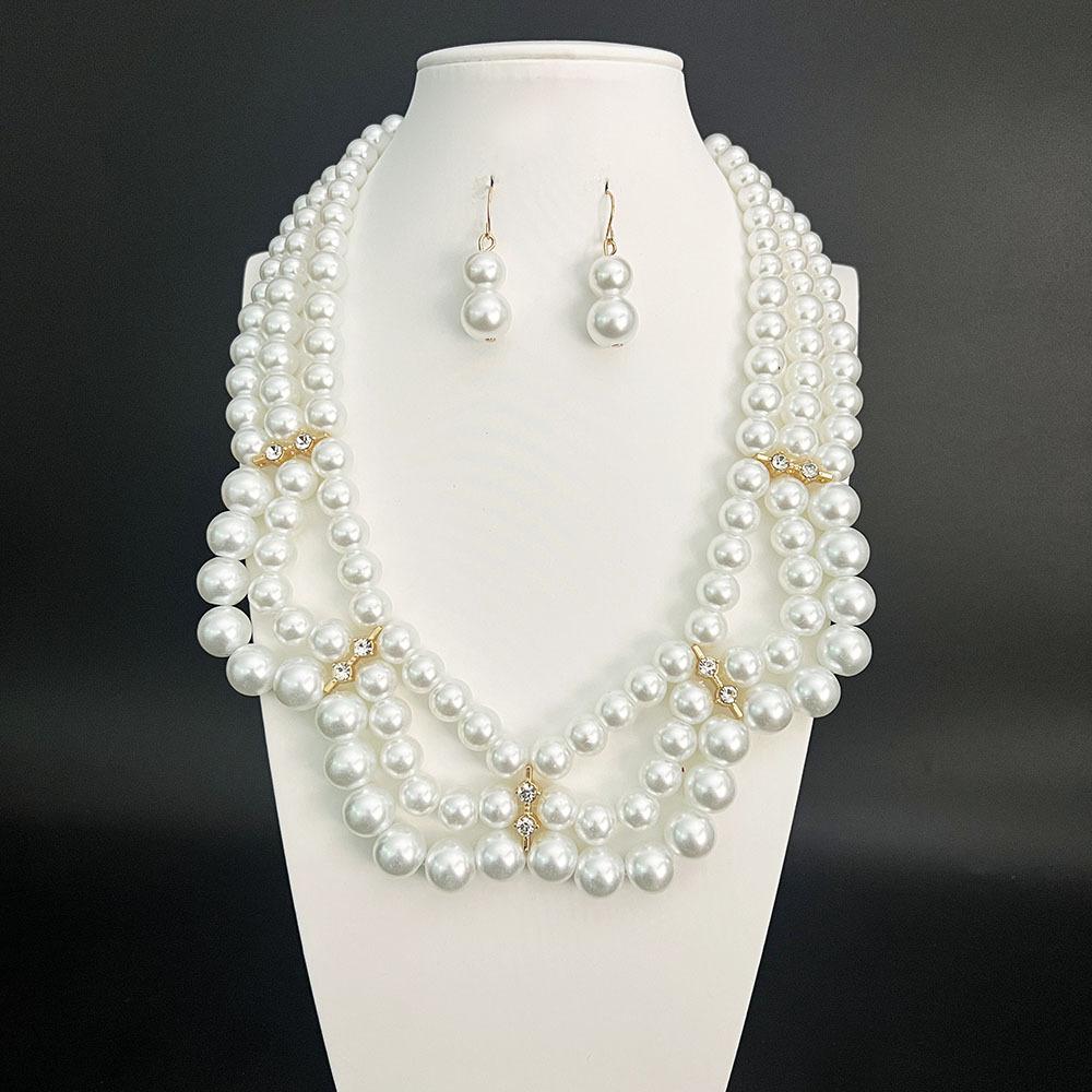Versatile glass imitation pearl necklace, earrings, cover chain, small fragrant style, court retro temperament, high-end accessories for women