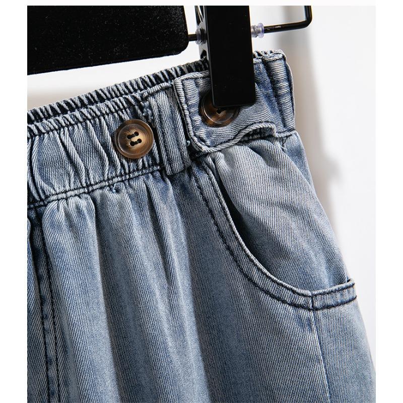 Spring Autumn New Elastic Waist Jeans Women's Large Size Fashion Harem Pants Double Pocket Versatile Loose Ankle-length Pants