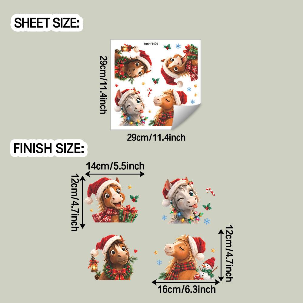 Christmas Cute Pony Cartoon Car Sticker for Window Glass of The Car, Holiday Decoration Sticker