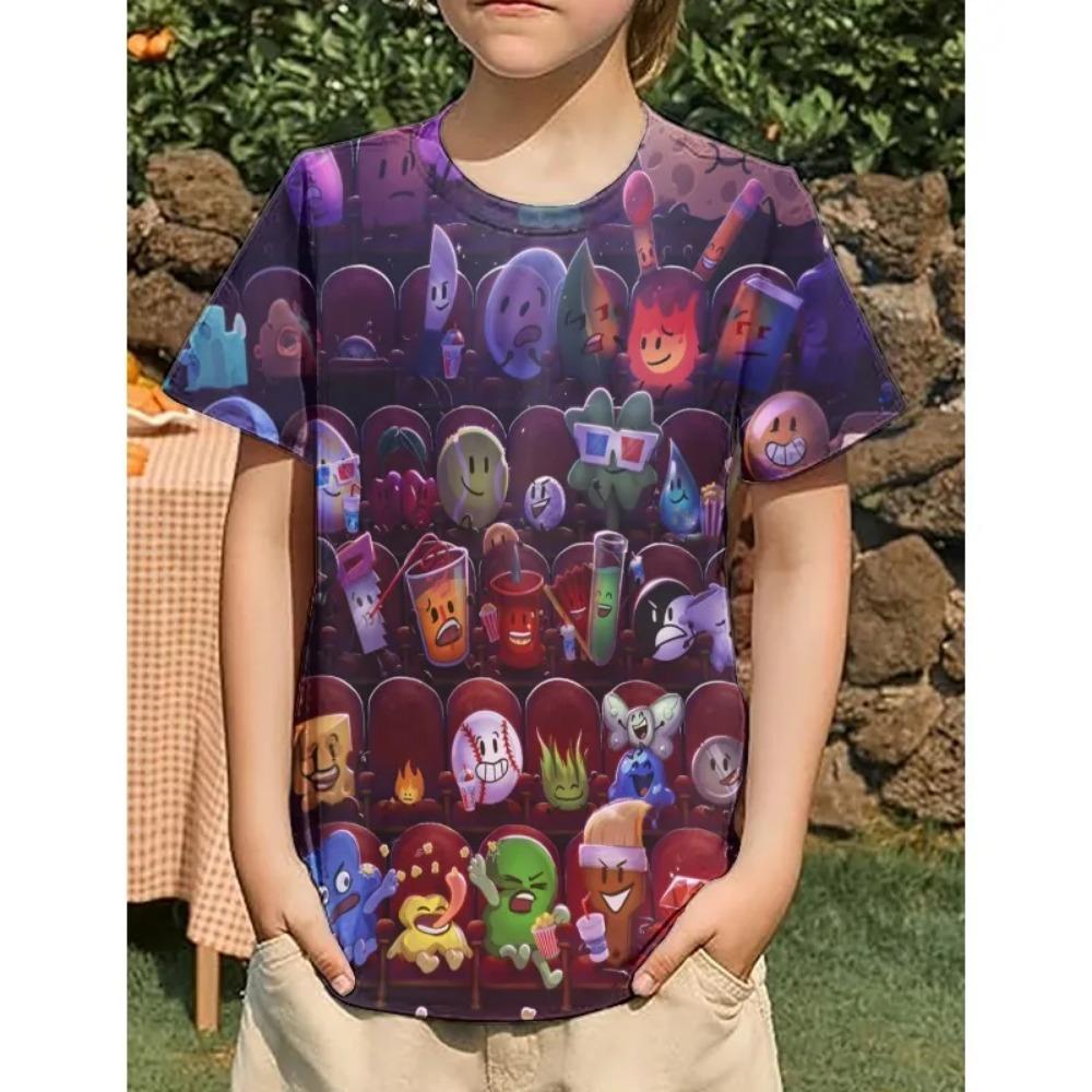 BFDI X Inanimate Insanity 3D Tisk dětské tričko Vysoká kvalita Komiks Děti Léto Kluci/Dívky Kulatý výstřih Pohodlné Měkké Trička Oblečení pro kluky a dívky
