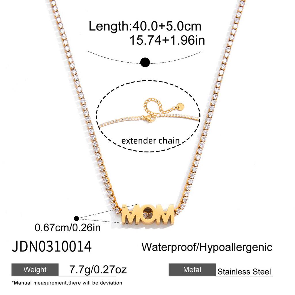 Youthway Letter MOM Pendant Zircon Tennis Chain Necklace For Women 18K Gold PVD Plated Stainless Steel Necklace Fashion Jewelry