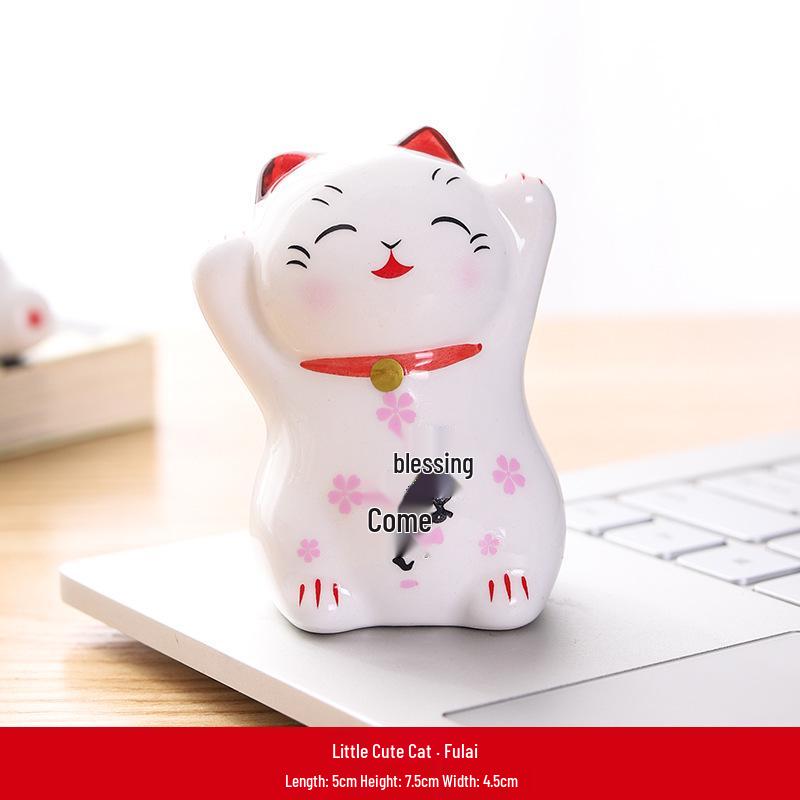 Ceramic Lucky Cat Ornament - Small/Medium Size for Home, Car, or Living Room Decoration - Cute Pet Gift